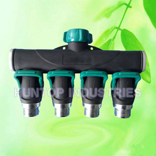 China Garden Hose 4-Way Splitter Water Pipe Faucet Shut-off Valve HT1276E2 China factory supplier manufacturer