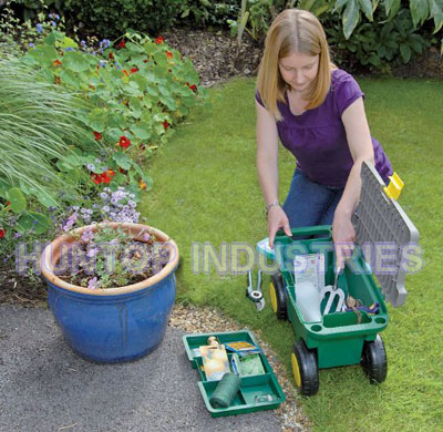 Garden Tool Box With Seat And Wheels, Garden Tool Trolley On Wheels